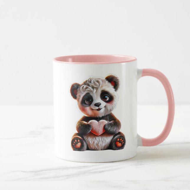 Mug Adorable panda tenant un cœur rose. (Droite)