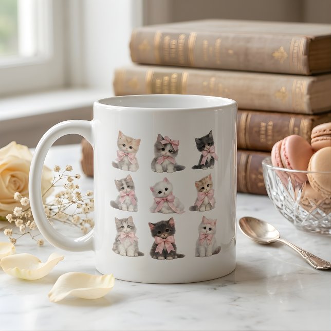 Mug Adorable Pink Bow Kittens Cute Cat Lover's Coffee  (Créateur téléchargé)