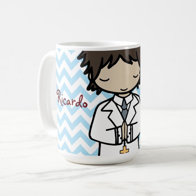 Mug Adorable Premier Saint Communion brune garçon (Devant gauche)