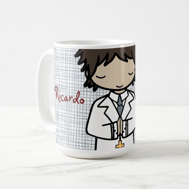 Mug Adorable Premier Saint Communion brune garçon (Devant gauche)