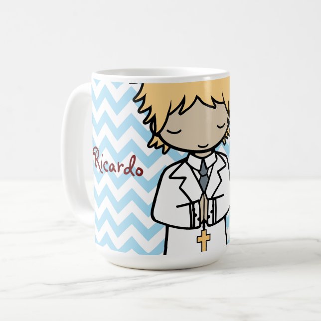 Mug Adorable Premier Saint Communion garçon blonde (Devant gauche)