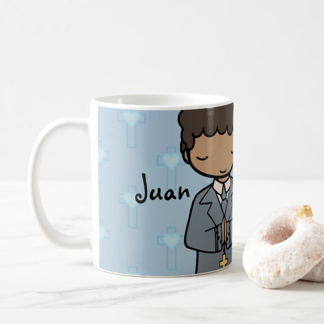 Mug Adorable Première sainte communion nom bleu garçon (Avec donut)