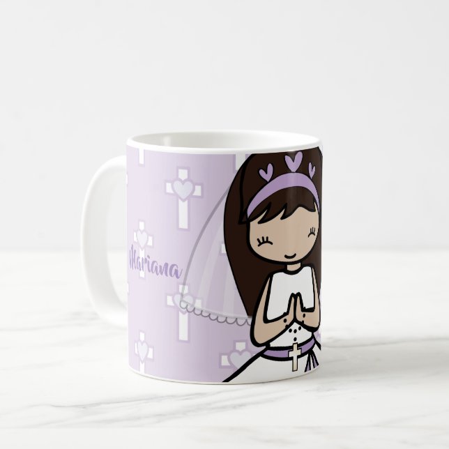 Mug Adorable Première Sainte Communion nom de la fille (Devant gauche)