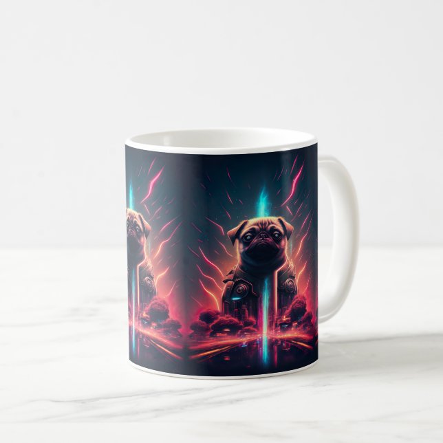 Mug Adorable pug dans un costume de robot futuriste (Devant droit)
