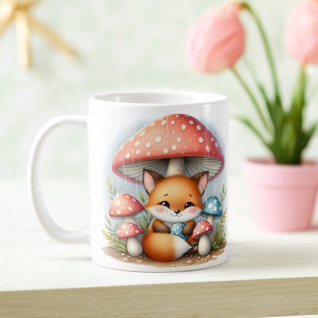 Mug Adorable Renard Bébé Sous Parapluie Champignons (Créateur téléchargé)