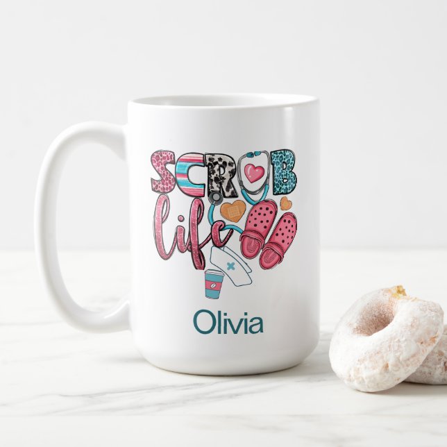Mug Adorable Retro Scrub Vie Infirmière (Avec donut)