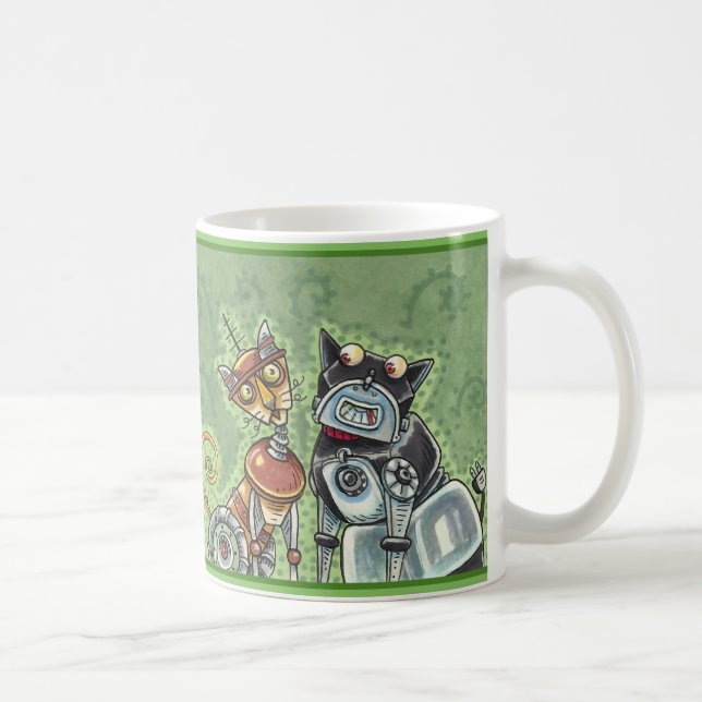 Mug ADORABLE ROBOT BULLDOG ET FELINE AMI Drôle animal  (Droite)