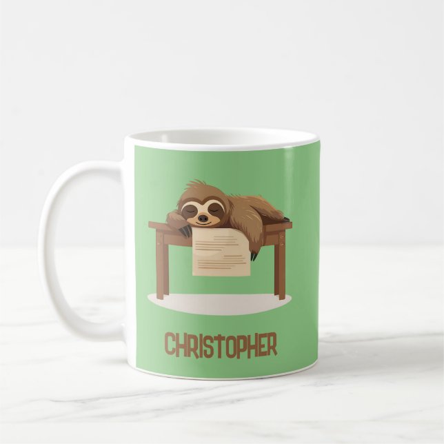 Mug Adorable Sleepy Étudier Sloth avec nom enfant (Gauche)