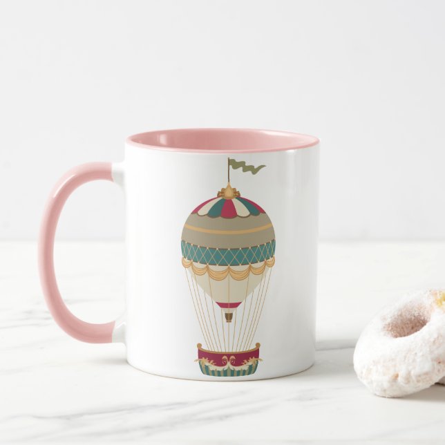 Mug Adorable Steampunk Hot Air Balloon avec drapeau (Avec donut)