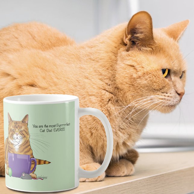 Mug Adorable Tabby Orange Vert Fête des Pères Violet (Créateur téléchargé)