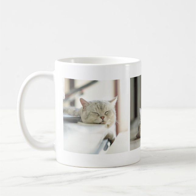 Mug Adorable Tired Kitty Chat Lovers' Photo Collage Mu (Gauche)