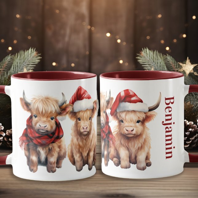 Mug Adorable Vaches de Highland Calf Noël personnalisé (Créateur téléchargé)