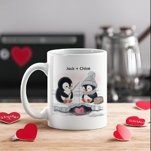Mug Adorable Valentine Aquarelle Ice Pêche Penguins