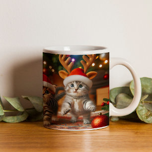 Mug Adorables chatons avec le Père Noël et chapeaux de