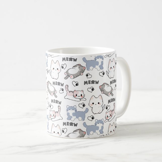 Mug Adorables chatons dodus et cœurs Meow (Devant droit)