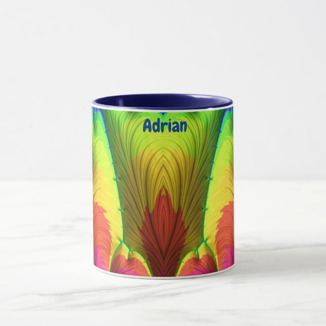 Mug ADRIAN ~ 3D Fractale ~ Rose, Jaune Rouge et Bleu  (Centre)
