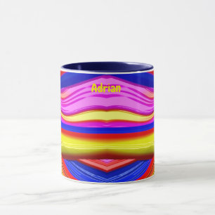 Mug ADRIAN ~ Zany 3D Fractal ~ Rose, Jaune et Bleu