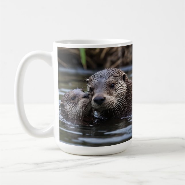 Mug **"Adrift in Love : Mummy and Baby Otter"** (Gauche)