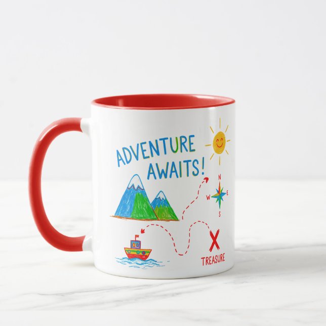 Mug Adventure Awaits Treasure Map Kids Drawing (Gauche)