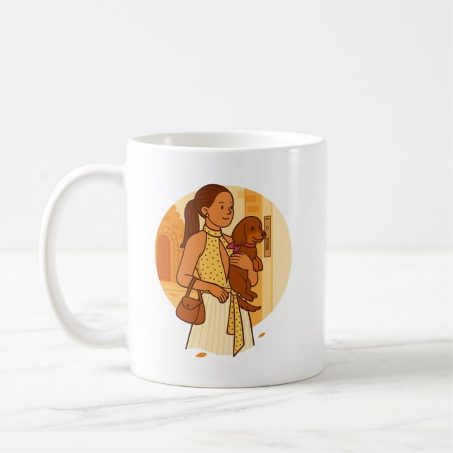 Mug Aesthetic Dog Mom Holding Puppy Illustration (Gauche)