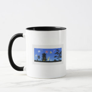 Mug Affichage de feu d'artifice et silhouette de