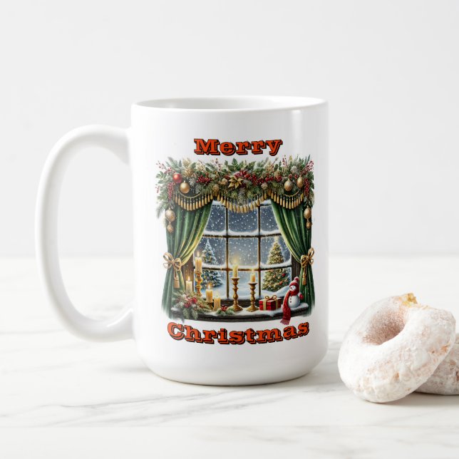 Mug Affichage de la fenêtre Festive radiante (Avec donut)
