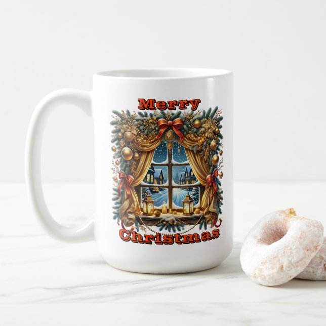 Mug Affichage de la fenêtre Festive radiante (Avec donut)
