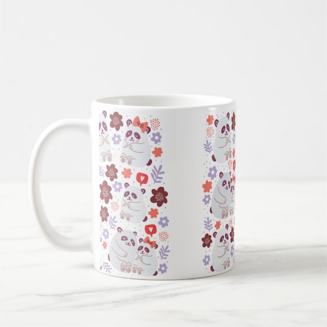 Mug affiche carré avec de mignons couples de pandas en (Gauche)