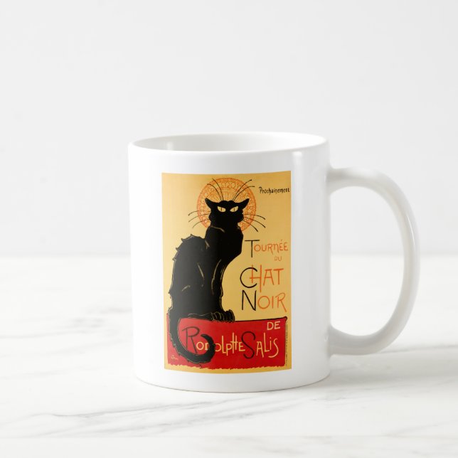 Mug Affiche Classique Chat Noir de Steinlen en Noir (Droite)