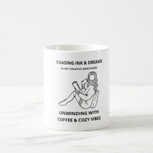 MUG AFFICHE D'ART EN LIGNE MINIMALISTE FEMME LISANT & 