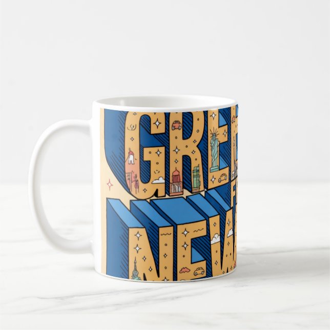 Mug Affiche de carte postale à grandes lettres de New  (Gauche)