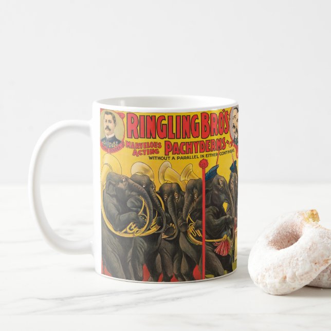 Mug Affiche De Cirque D'Éléphants Qui Se Déroulent (Avec donut)