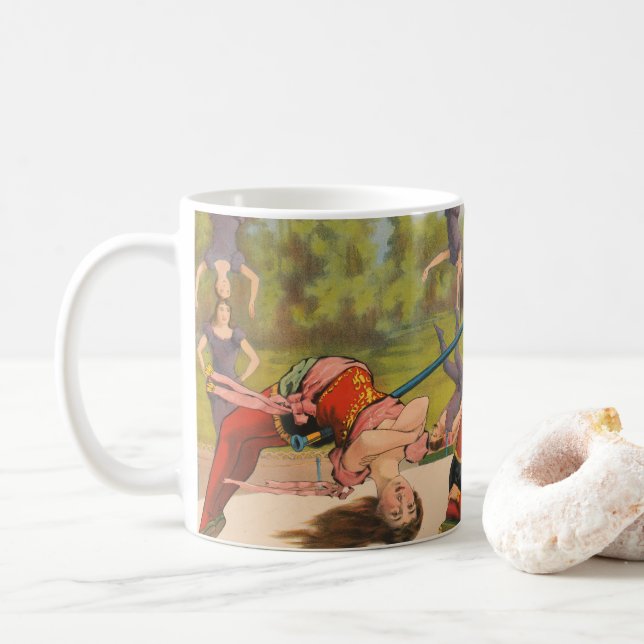 Mug Affiche de cirque montrant des actes acrobatiques, (Avec donut)