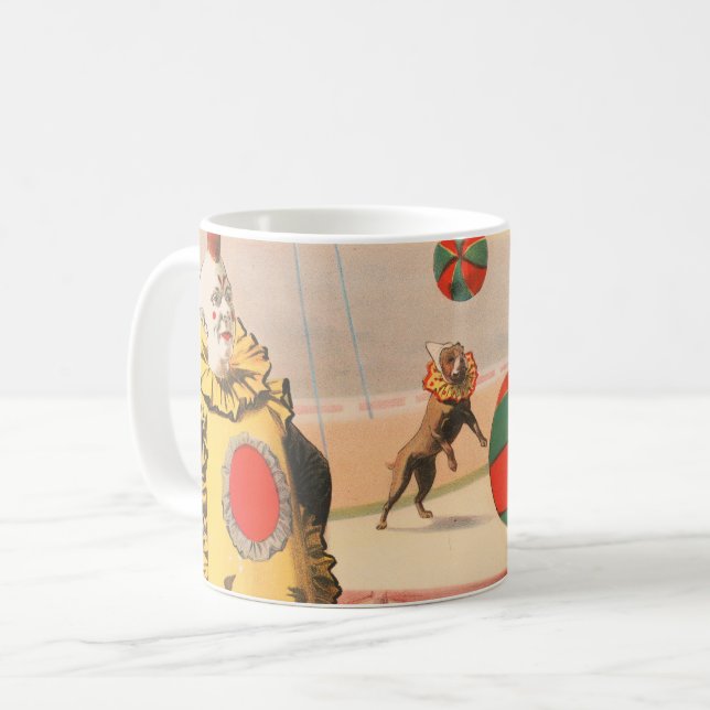 Mug Affiche De Cirque Montrant Des Clowns Avec Des Chi (Devant gauche)