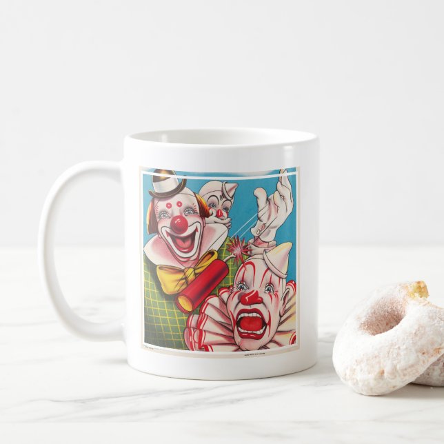 Mug Affiche De Cirque Montrant Les Visages Clown Et Cr (Avec donut)