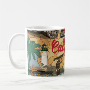 Mug affiche de la Californie vintage avec attractions