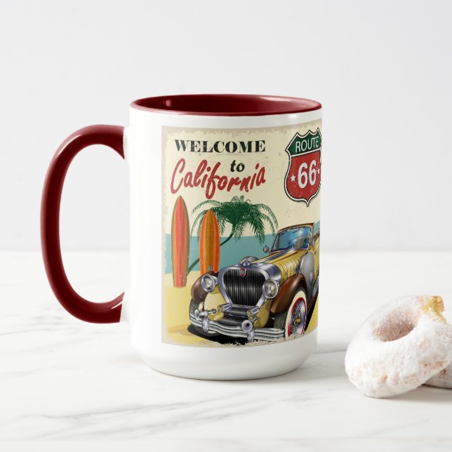 Mug Affiche de la route 66 "Bienvenue en Californie", (Avec donut)