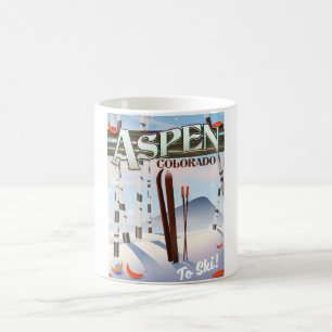 Mug Affiche de ski de style vintage Aspen Colorado.