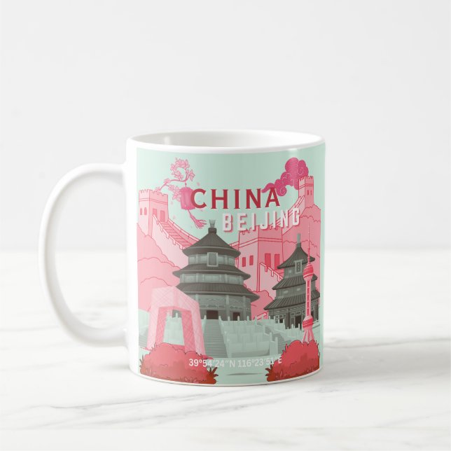 Mug Affiche de voyage à Pékin Chine | Art vert menthe, (Gauche)