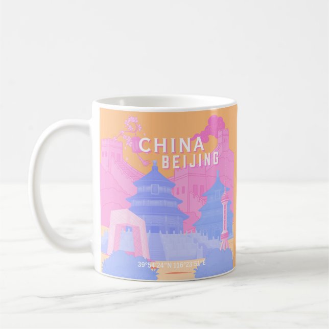 Mug Affiche de voyage à Pékin Chine | Pastel rose et b (Gauche)