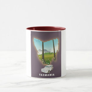 Mug Affiche de voyage carte illustrée de Tasmanie.