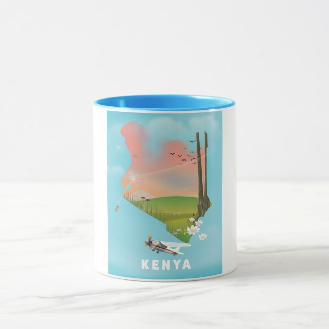 Mug Affiche de voyage illustration carte du Kenya. (Centre)