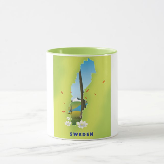 Mug Affiche de voyage illustrée carte de Suède. (Centre)