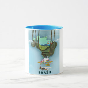 Mug Affiche de voyage illustrée carte du Brésil