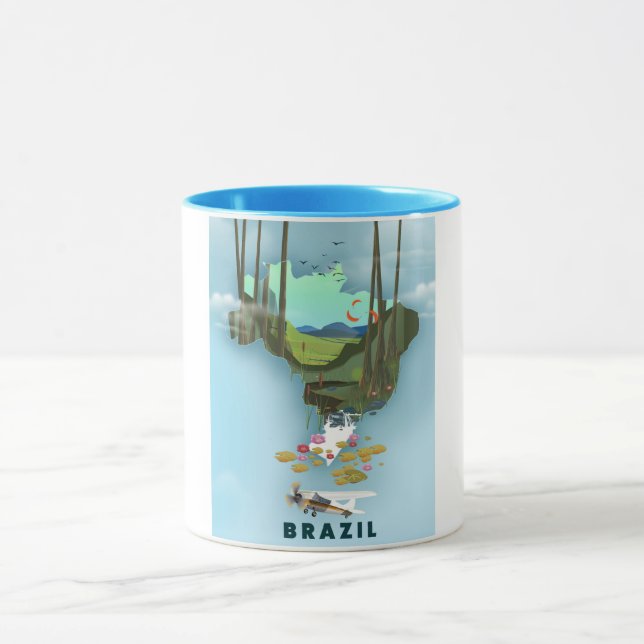Mug Affiche de voyage illustrée carte du Brésil (Centre)