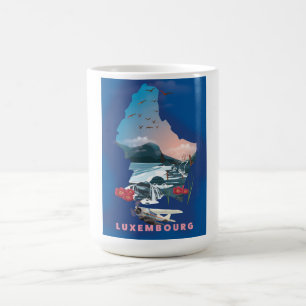 Mug Affiche de voyage illustrée de la carte du Luxembo