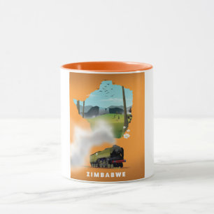 Mug Affiche de voyage illustrée de la carte du Zimbabw