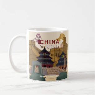 Mug Affiche de voyage Pékin Chine Illustration vinta