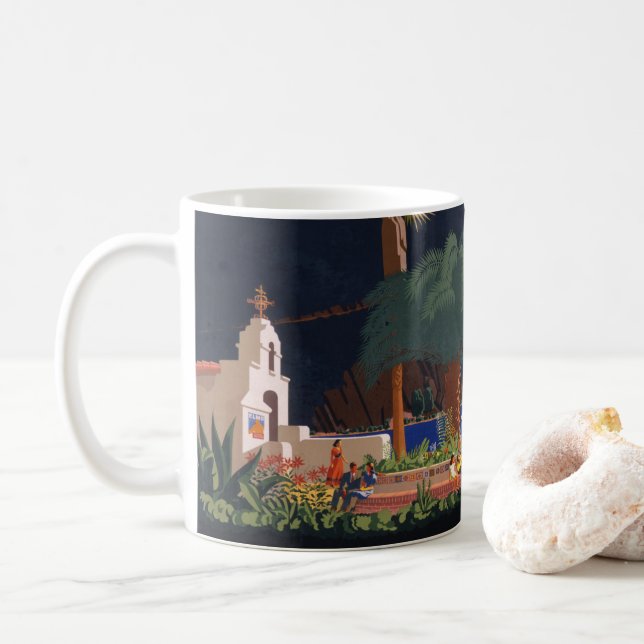 Mug Affiche de voyage - Père Noël Catalina Island, Cal (Avec donut)