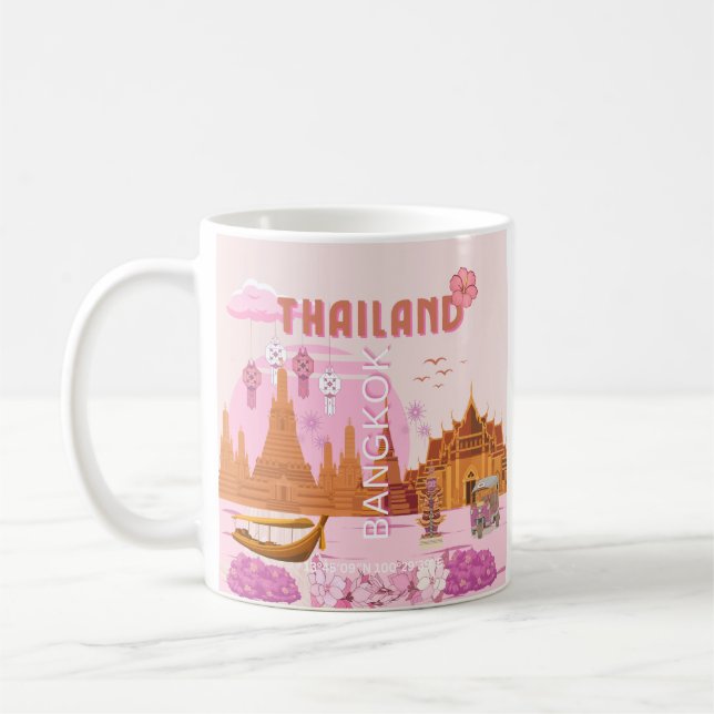 Mug Affiche de voyage rétro boho Bangkok Thaïlande (Gauche)